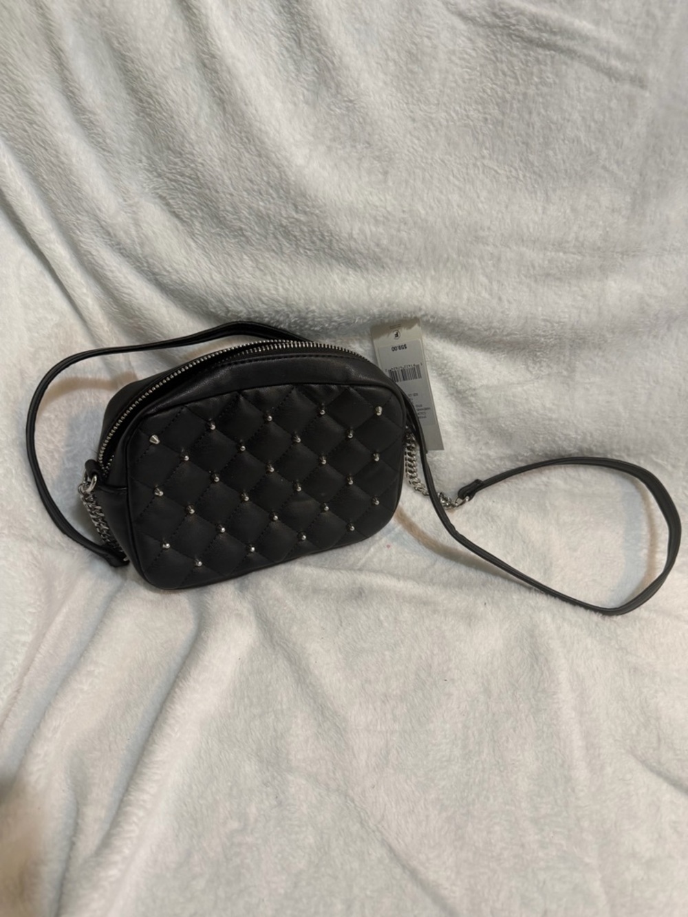 Rebecca Minkoff Black Quilted Stud Crossbody with Chain Detail